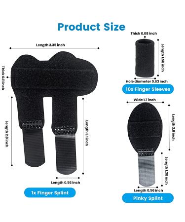 Finger Splint Set of 2 - Trigger Finger Brace for Pain Relief & Sport Injuries with 10 Nylon Sleeves - Relieve Stiffness, Swelling & Sprained Knuckles - Black - Buy Online on GoSupps.com