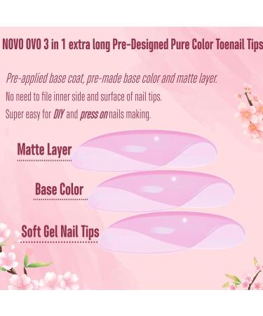 NOVO OVO Fake Toe Nail Tips Press on Soft Gel Toenail Extension PURE BERRY PINK LONG Tapered Square Pre-applied Tip Primer & Base Coat Full Cover Pre-etched False Nails for DIY x 12 Sizes 240Pcs PURE BERRY PINK LONG EU - Buy Online on GoSupps.com