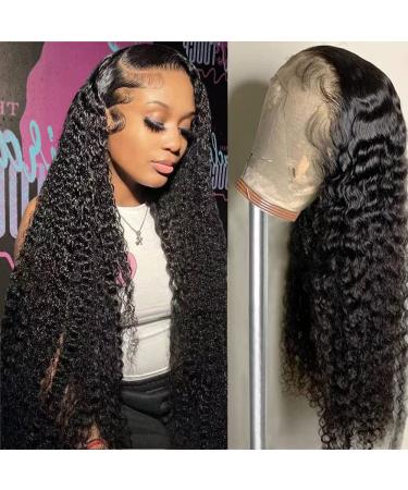 Hepoiss Deep Wave Lace Front Wigs Human Hair 13x4 HD Lace Frontal Wigs for Women Human Hair Deep Curly Glueless Wigs Human Hair Pre Plucked Natural Black Color 28 inch 28 Inch 13x4 Deep Wave