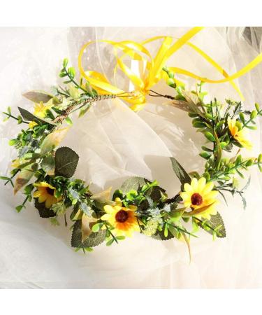 Minkissy Sunflower Headband Floral Hair Garland Sunflower Crown Fairy Flower Headband Wedding Hair Accessories for Girls Brides Ladies - Buy Online on GoSupps.com