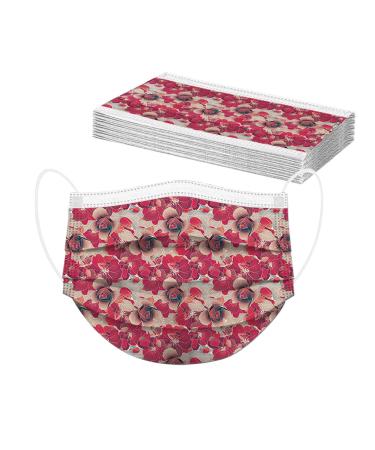 Lulupi 10 pieces of one-way adult mouth protection flowers mouth and nose protection flower motif Elegant breathable Bandana mask scarf for women A-01