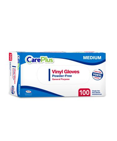 Disposable Vinyl Gloves Medium Size| Heavy Duty | Non Sterile | Powder Free | Latex Free Rubber | 100 Count Box |food Safe 100 Medium (Pack of 100)