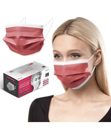 Hard 50x medical mouth protection made in Germany op-mask type IIR CE certified EN14683 BFE 3-layer 99.78% protective MNS one-way face masks adults 50 pieces 17.5 cm x 9.5 cm red
