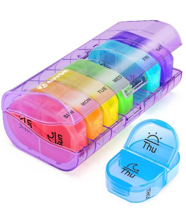 AUVON Pill Box 2 Times a Day, Weekly Pill Organizer AM PM with 7 Daily Pocket Case to Hold Vitamin, Medicine, Medication, and Supplement Purple