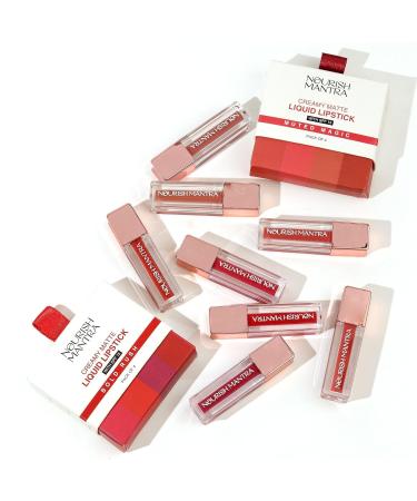 Buy Nourish Mantra Matte Liquid Lipstick Set - SPF Waterproof Smudge Proof Long Lasting For All Skin Tones - Mini 4 Pack (1.2ml Each - Buy Online on GoSupps.com