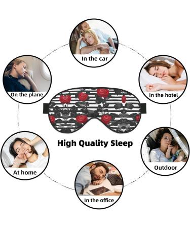 Black White Stripes Red Rose Flowers Eye Mask | Unisex Soft Comfort Sleep Mask for Travel Yoga & Shift Work - Buy Online on GoSupps.com