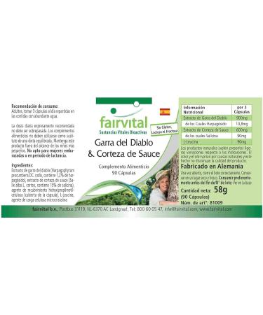 Fairvital | Devil's claw and willow bark VEGAN - 90 capsules - 1.2% and 15% salicin harpagosides - Buy Online on GoSupps.com