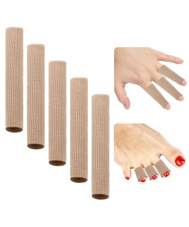 WLLHYF 5 Pieces Toe Cushion Tube Soft Gel Toe Separator Toe Caps Closed Toe Surface Fabric Sleeve Protectors Toe Spacers Bunion Pads Prevent Pain Relief for Women Men Blisters Corns Toes Fingers One Size