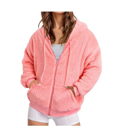 Hanxiulin plush jacket oversize warm lined fleecemantel women cardigan on both sides transition jacket women trench coat art fur warm outdoor premium coat xl pink