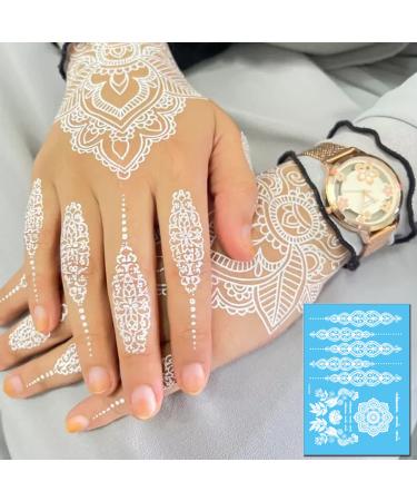 White Lace Henna Temporary Tattoos - Bride Wedding Indian Mandala Designs - Body Art Stickers Kit (6 Sheets) - Buy Online on GoSupps.com