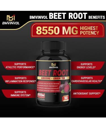 Beet Root Extract Capsules 8550mg with Green Tea, Red Spinach, Ginseng - Athletic Performance & Immune Support - 3 Months Supply - Buy Online on GoSupps.com