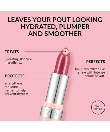 Avon Hydramatic Shine Lipstick 3.6g | Intense Moisturizing Color | SPF 20 | Fuller Smoother Lips | Cruelty-Free | Roseberry Hydra Shine - Buy Online on GoSupps.com