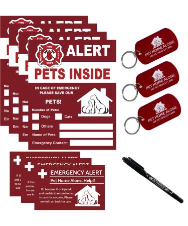 Pets Alert Pets Inside Sticker-Pets Safety Alert and Rescue-If Case of Emergency,Succor can See Alert on The Window,Door,or House to Rescue Your Pets Inside-4 Pack with Wallet Card & Key Tag Pattern 2
