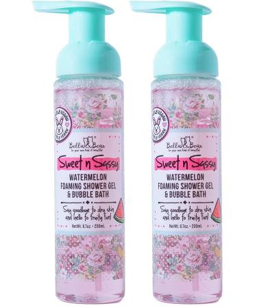 Bella & Bear Sweet 'n' Sassy Watermelon Foaming Shower Gel & Bubble Bath 6.7 oz (Pack of 2)