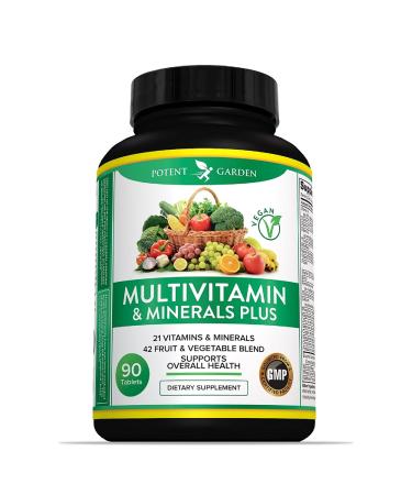 Potent Garden Multivitamin Supplement 42 Fruits & Vegetables Whole Food multivitamin - for Men & Women Plus Probiotic Vegan & Non-GMO Supports Energy Metabolism & Immune System- 90 Caps 3 Daily