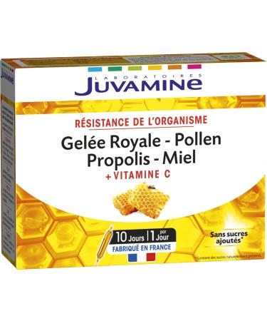 JUVAMINE - Gel e royale - Pollen - Propolis - Miel - Vitamine C - Produits de la Ruche - 10 ampoules - R sistance de l'organisme - Programme de 10 jours - Fabriqu en France 100 ml (Lot de 1)