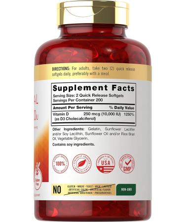 Carlyle Liposomal Vitamin D3 10,000 IU 400 Softgels | Non-GMO Gluten Free | High Potency Supplement - Buy Online on GoSupps.com