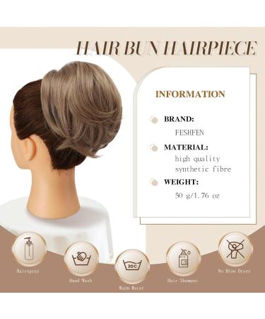 Feshfen Short Hair Part Dutt with Comb | Synthetic Hair Extensions - Light Brown & Natural Blonde Chignon for Women - Buy Online on GoSupps.com