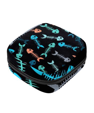 Fish Bone Print Pattern Sanitary Napkin Storage Bag Portable Period Kit Bag Pad Pouches for Period Menstrual Cup Bag with Zipper Sanitary Pad Pouch for Women Teen Girls Ladies Color 11