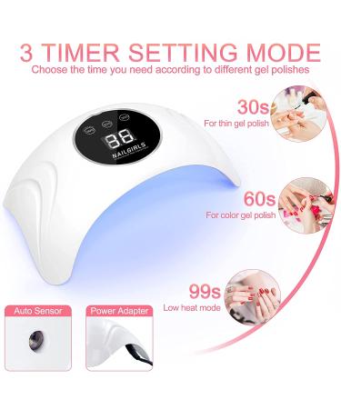 NAILGIRLS 48W UV LED Nail Lamp | Professional Nail Dryer with 3 Timer Settings and Automatic Sensor | Gel Polish Curing Light with LCD Display - White - Buy Online on GoSupps.com