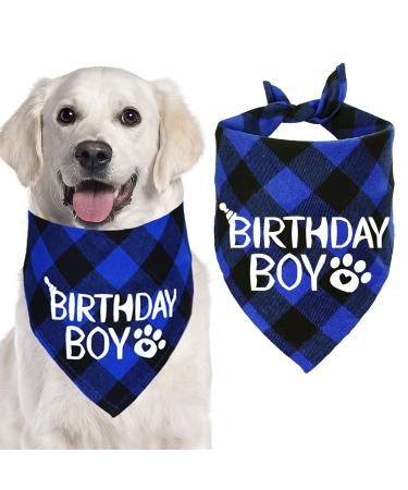 STMK Dog Birthday Bandana, Dog Birthday Boy Plaid Bandana Triangle Scarf for Medium Large Dog Birthday Supplies