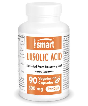 Supersmart - Ursolic Acid 300mg per Day (25% Purity) - Muscle Mass & Strength - Skin Health Support - UA Supplement - Rosemary Leaf Extract | Non-GMO & Gluten Free - 90 Vegetarian Capsules