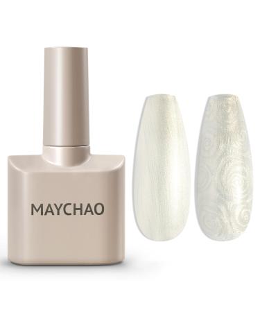MAYCHAO 15ML Pearl Gel Nail Polish Pearlescent Shell Shimmer Mermaid Aurora White Gel Polish Swirl Thread Effect Soak Off UV LED Lamp Curing for Nail Art Manicure Salon DIY at Home 0.5 OZ