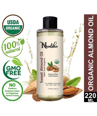 Organic Sweet Almond Oil 220 ML | USDA Organic Cold Pressed Carrier Oil for Skin Hair & Face - Buy Online on GoSupps.com
