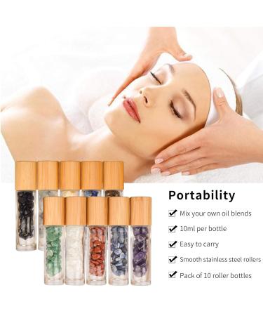 Buy Z-Color 10pcs Natural Semiprecious Gemstones Essential Oil Roller Bottles - 10ml Transparent Glass with Bamboo Caps for Aromatherapy - International Shipping Available - Buy Online on GoSupps.com