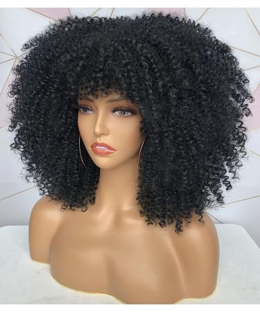 CurlCoo Short Curly Afro Wig with Bangs for Black Women - 14 Inch Synthetic Heat Resistant Full Wig in Black - Buy Online on GoSupps.com