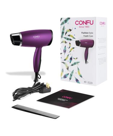 1600W Compact Travel Hair Dryer | Lightweight Quiet Folding Handle | CONFU Ceramic Tourmaline with Diffuser - Purple - Buy Online on GoSupps.com