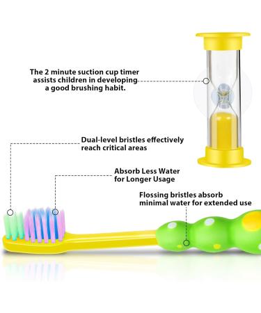Soft Kids Toothbrushes Set - Suction Timer & Flossing Bristles for Ages 3-10 | Fun Storage Solution | Pack of 4 - Buy Online on GoSupps.com