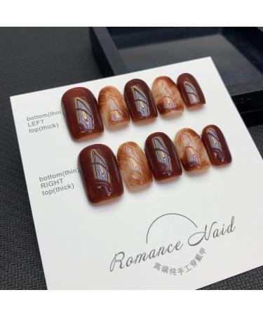 Gold Foil Amber Caramel Chocolate Handmade Press On Nails Autumn Winter Gradient False nails Wearing Nail enhancement (Color : S) - Buy Online on GoSupps.com
