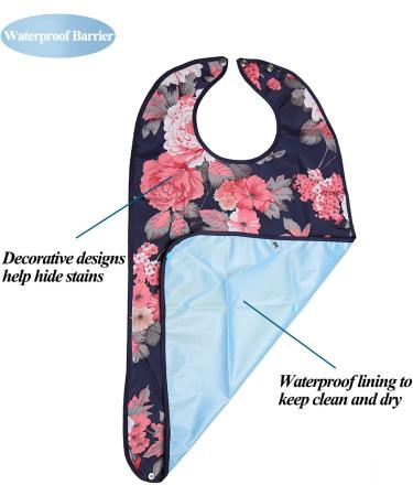 3 Pack Adult Bibs for Eating - Washable, Reusable, Waterproof Clothing Protector with Optional Crumb Catcher - 30 x 19.5 - Women - Buy Online on GoSupps.com