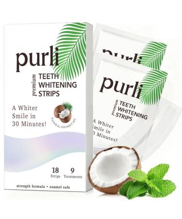 Purli Purli Teeth Whitening Strips 9-Day Treatment Natural Coconut Oil Professional Effects Gum & Enamel Safe Dry Strip