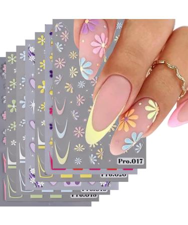 VOTACOS 7 Sheets Flower Nail Art Stickers Spring Floral Nail Decals 3D Embossed Self-Adhesive Nail Art Supplies Summer Colorful Dasiy French Tip Nail Accessories for Women Manicure Decorations. Nail Stickers-2