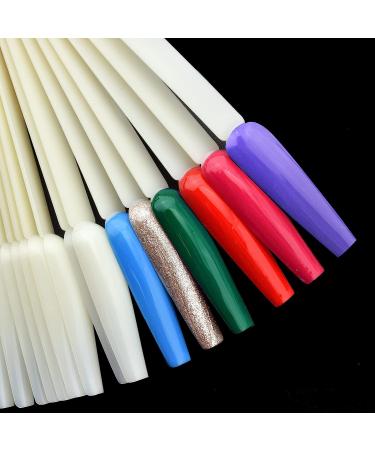 2 Sets of 100 Clear Coffin Ballerina Fan Shape Nail Art Tips Display with Metal Split Ring Holder NT080 - Buy Online on GoSupps.com