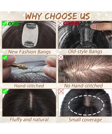 Amchoice Real Human Hair Toppers for Women - 360 3D Bangs Clip-in Wigs | Dark Brown Wispy Bangs (5x9) for Daily Use - Buy Online on GoSupps.com