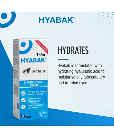 6 x Hyabak Eye Drops - Moisturising & Refreshing Drops | Gentle and Long-Lasting Relief from Long Screen Use & Contact Lens Wearers | Preservative-Free | Pack of 6 x 10ml (1800 Drops) - Buy Online on GoSupps.com