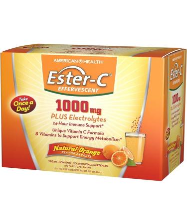 American Health, EsterC Effervescent Powder Packets Natural 24 Hour Immune Support Supports Energy Metabolism with Electrolytes 1000 mg Count Servings, Orange, 0.35 Ounce (Pack of 21) - Buy Online on GoSupps.com
