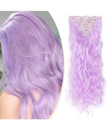 S-noilite 17-26 Inches(43-66cm) 8pcs Long Full Head Clip In Hair Extensions Extension Sexy Lady Fashion Choice 60 Colours (24 Inches-Curly Light Purple) Light Purple 24 Inch