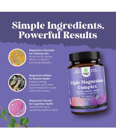 Triple Magnesium Complex Supplement - High Absorption Magnesium Glycinate Malate & Taurate Blend for Muscles Energy Support & Heart Health - Triple Mg Complex 400 mg Capsules - 180 Count 180 Count (Pack of 1) - Buy Online on GoSupps.com