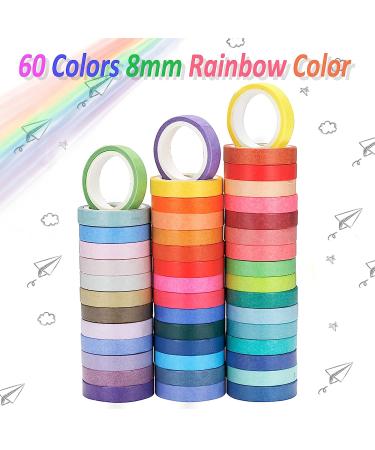 VEWINGL 60 Rolls Washi Tape Set - 8mm Wide Decorative Colored Masking Tapes for Scrapbooking, Bullet Journaling, DIY Crafts - Aesthetic Designs in 60 Colors - Buy Online on GoSupps.com