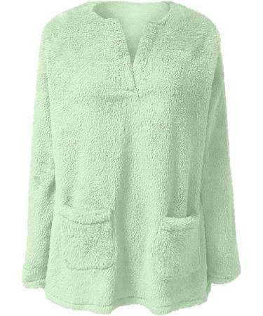 AMhomely Women's Double Fleece Hooded Jumper - Plus Size V-Neck Hoodies with Pocket - Soft Fleece Sweatshirt for Winter - Green, Size M - Buy Online on GoSupps.com