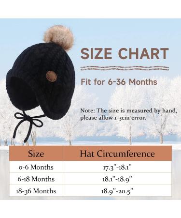 XIAOHAWANG Winter Baby Hat | Velvet Lined Toddler Beanie with Earflaps | Warm Infant Hat with Pompom for Girls | 0-6 Months | Black - Buy Online on GoSupps.com