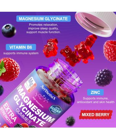 Magnesium Glycinate Gummies 400mg Sugar Free M gn sium Gummi s for Adults with Magnesium Malate Zinc and Vitamin B6 for Sleep Body Support and Relaxation Non GMO 60 Count-Multi-Flavor Magnesium Gummies Mixed Berry 60  - Buy Online on GoSupps.com