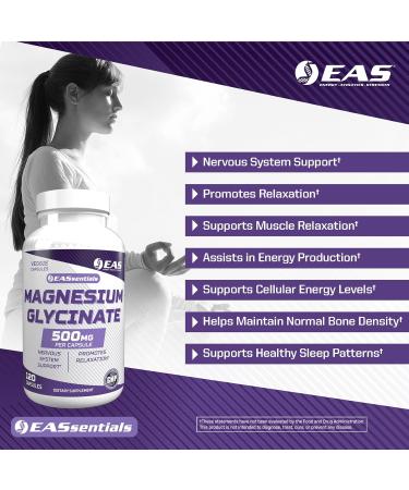 EAS Magnesium Glycinate 500mg | Nervous System & Muscle Function | Relaxation Support | Easy to Digest | Gluten Free, Non GMO, Vegetarian | 120 Veggie Capsules - Buy Online on GoSupps.com