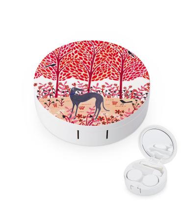 Autumn Greyhound Dog Pink Round Case For Contact Lens Kit Storage Box with Mirror Printed