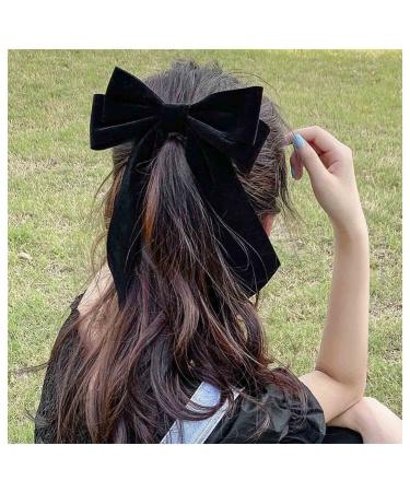 Andelaisi Vintage Black Velvet Bow Hair Clips Long Tail Satin Hairclips Barrettes Velvet Ribbon Hair Clip Barrette French Bowknot Hairclip Headwear Winter Decorative Hair Accessories for Women and Girls Headdress (Black)