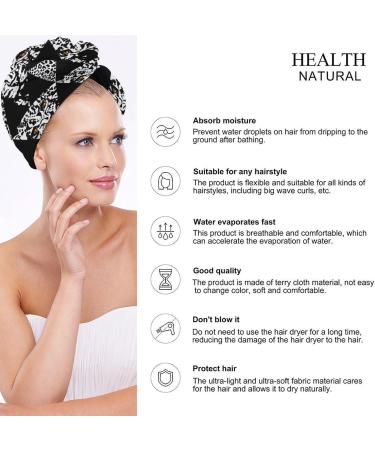 Super Absorbent Ink Brush Strokes Microfiber Hair Towel Wrap for Women 10x26 Inch Hair Turban with Button - Buy Online on GoSupps.com